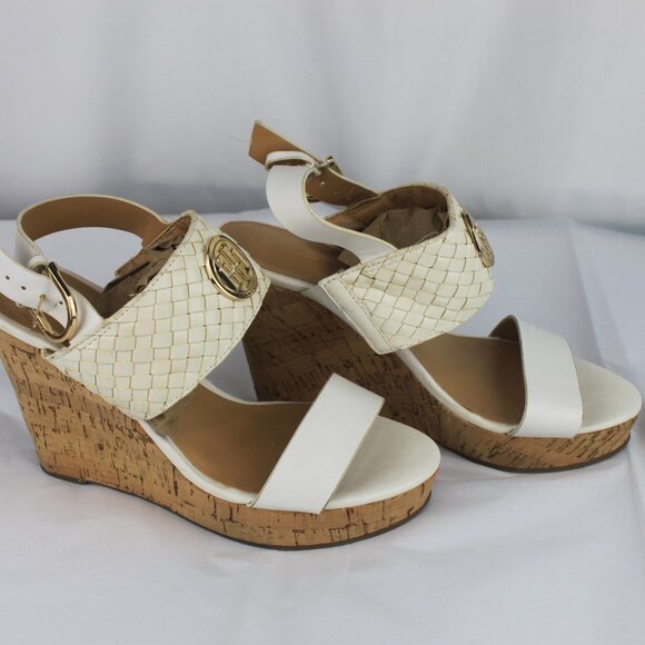 Free with Any Purchase- Tommy Hilfiger 6m Cream Open Toe Cork Wedge Sandals - Picture 2 of 10